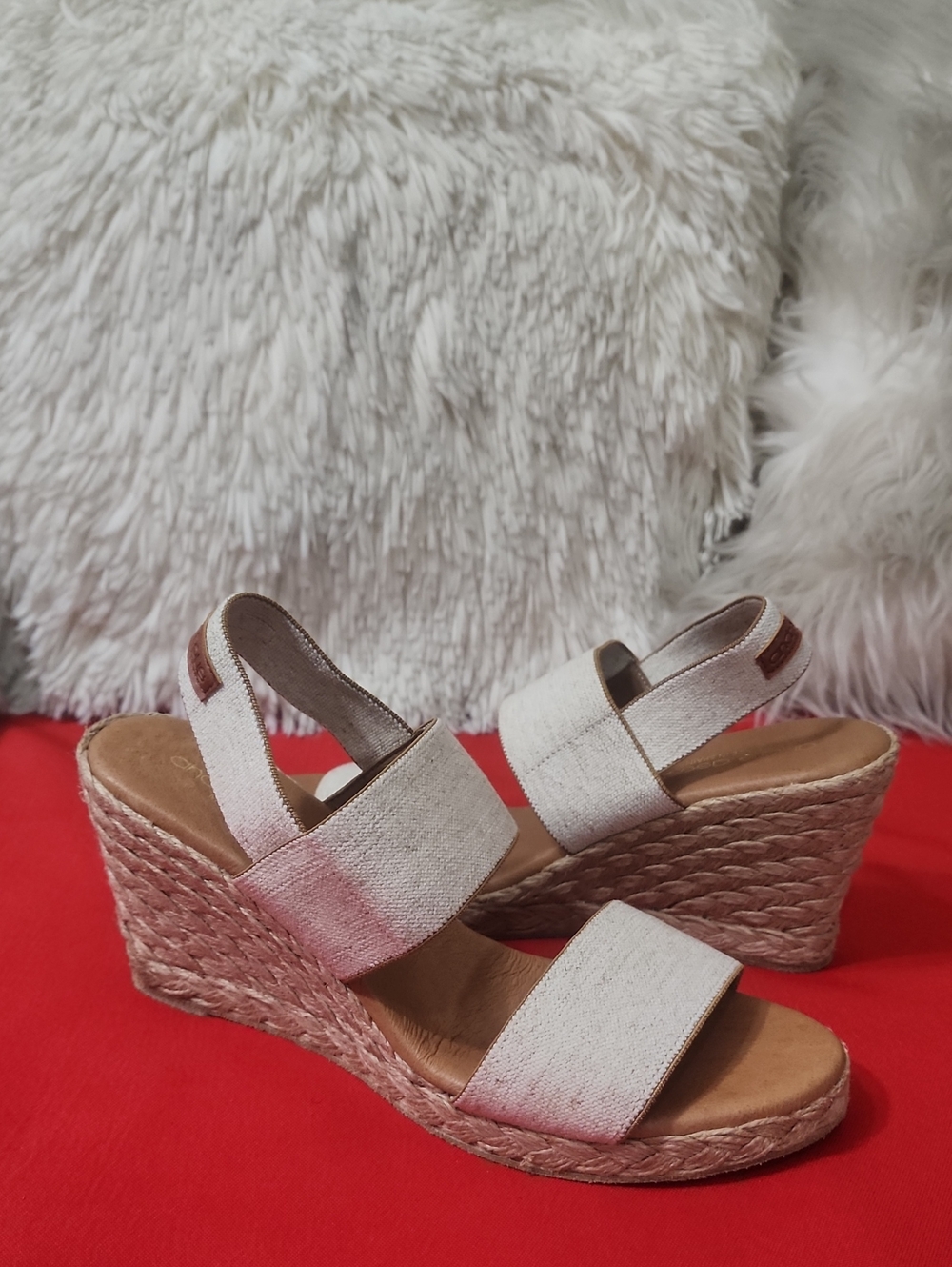 Andre Assous Allison Linen Cream Espadrille Wedge Sandals